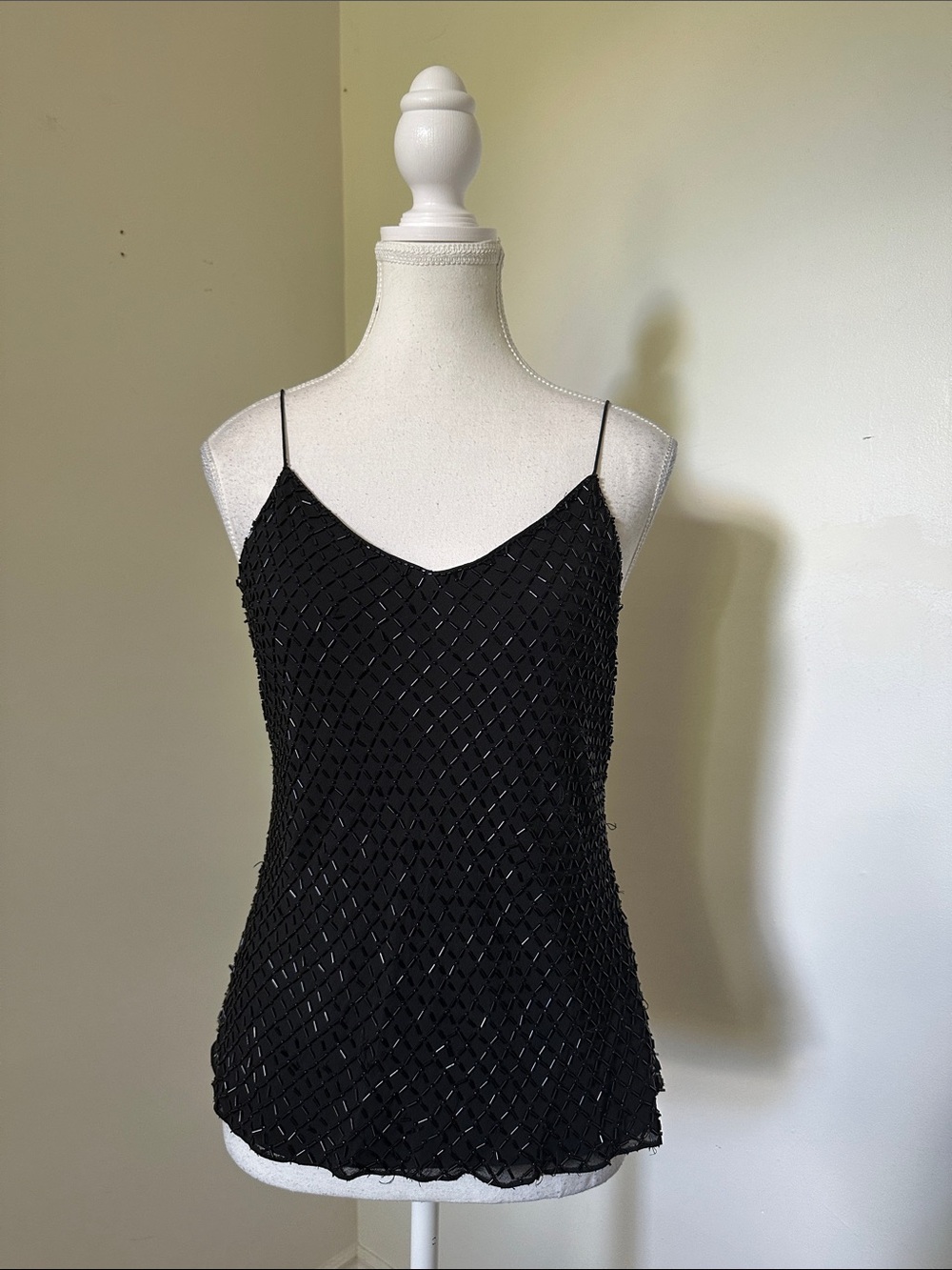 UNBRADED Black Beaded Glam Fairy Party Goth Strappy Tank Top *DAMAGE*